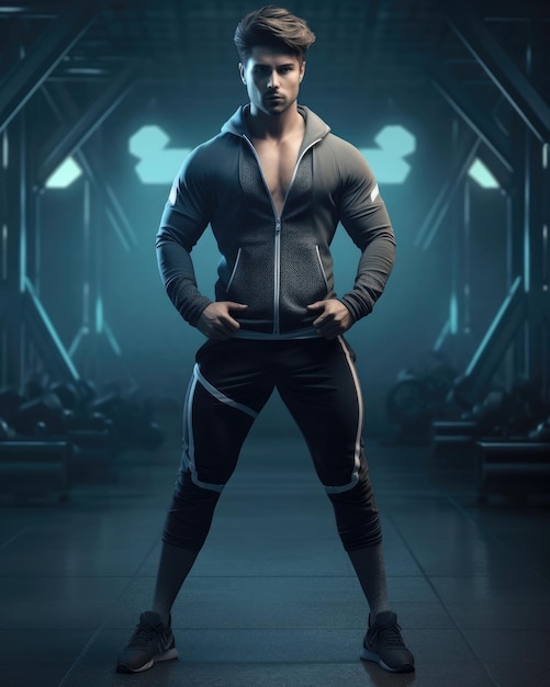 Awesome 3d fitness young man with gym outfit 3d render