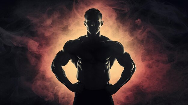 Awesome bodybuilder silhouette handsome power athletic man bodybuilder