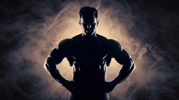 Awesome bodybuilder silhouette handsome power athletic man bodybuilder