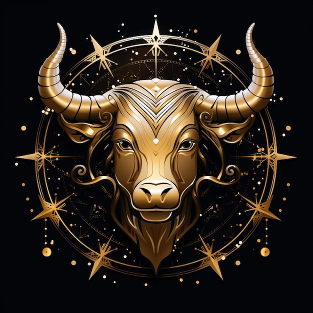 Awesome logo van een Zodiac symbool Taurus lijn kunst goud en zwarte zwarte achtergrond met veel goud