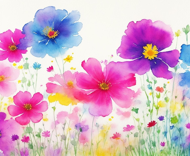 awesome multicolor abstract floral cosmos flowers background painting on paper HD watercolor image