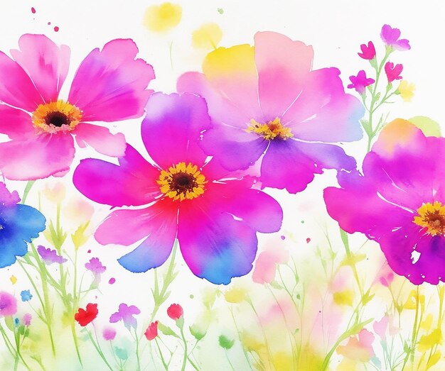 awesome multicolor abstract floral cosmos flowers background painting on paper HD watercolor image