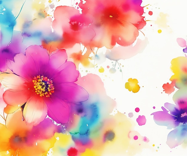 素晴らしい多色のカラフルな花の背景、紙に絵を描く HD 水彩画像