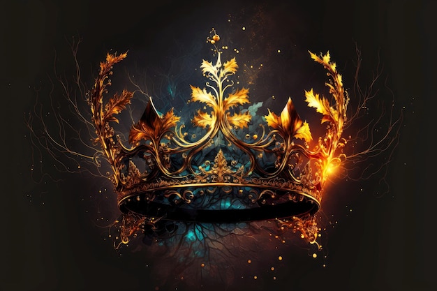 Awesome mystical gold crown on dark background