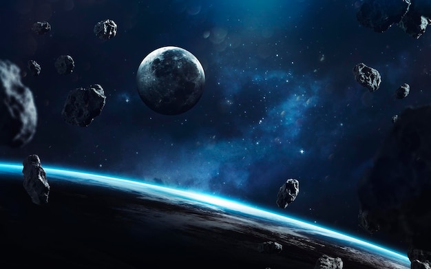 Потрясающее изображение земных лунных астероидов и ярких искр светящихся звезд