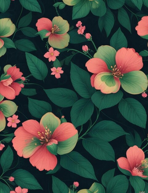 Awesome seamless floral pattern huge flower with leaves