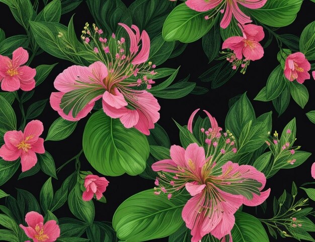 Awesome seamless floral pattern huge flower with leaves