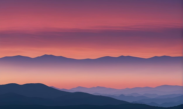 素晴らしいスモーキーな山々の夕焼け空