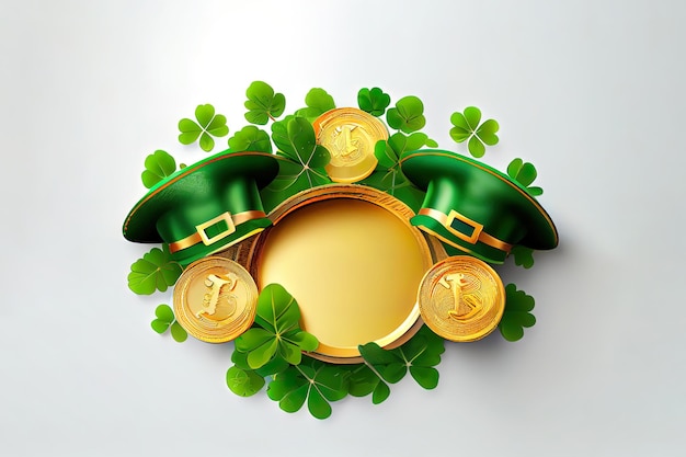 Awesome St Patricks Day banner with double side border against a white background Generative Ai