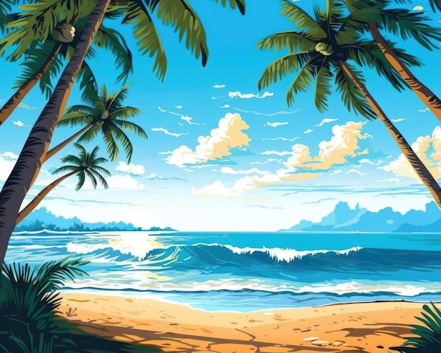 멋진 여름 해변 그림 배경 여름 해변 작품
