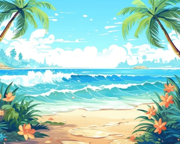 Awesome summer beach illustration background summer beach artwork
