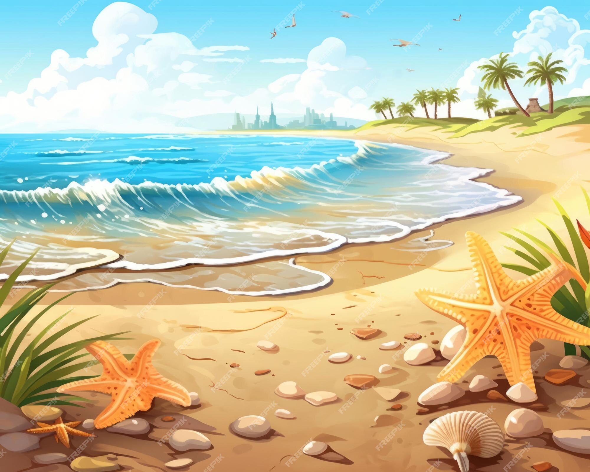 Summer Time In Beach Sea Shore With Realistic Objects. Vector Illustration  Royalty Free SVG, Cliparts, Vetores, e Ilustrações Stock. Image 37730977.