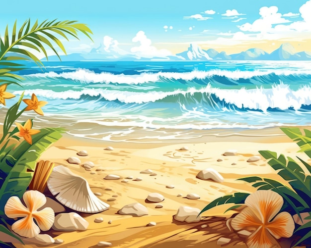 Photo awesome summer beach illustration background summer beach artwork