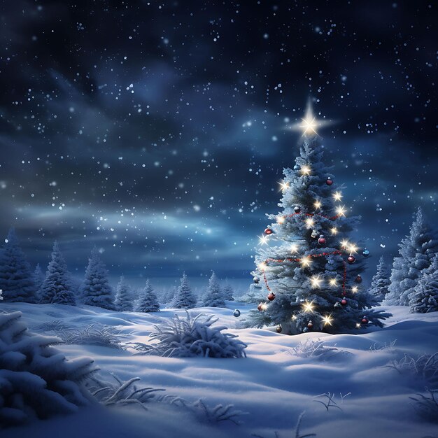 Awesome winter landscape with christmas tree and new year christmas celebration Night vibes