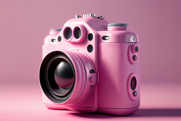 Awesome Wonderful Pink camera on a Light pink background 3d rendering Generative Ai