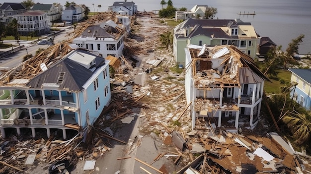 Awful devastation after hurricane on houses