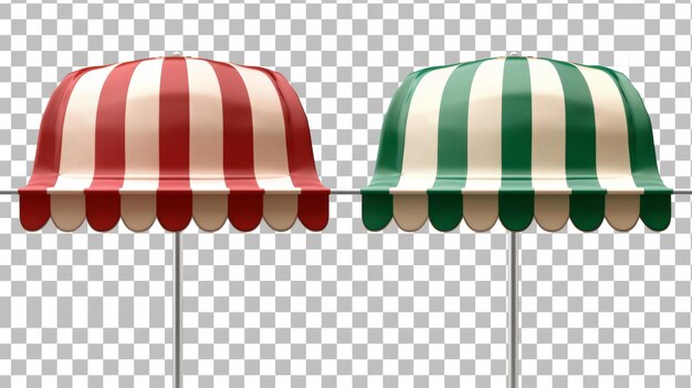 Photo awnings italian shop tents canopy street market overhangs sun shade shelters red green and white stripes on transparent background realistic 3d modern set of outdoor coverings