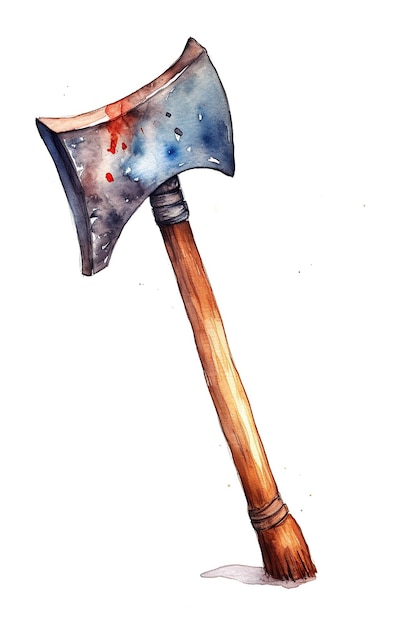 Axe barbarian weapon watercolor clipart cute isolated on white background with Generative AI