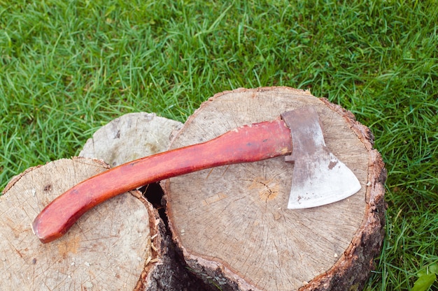 Axe on the circle stump top view