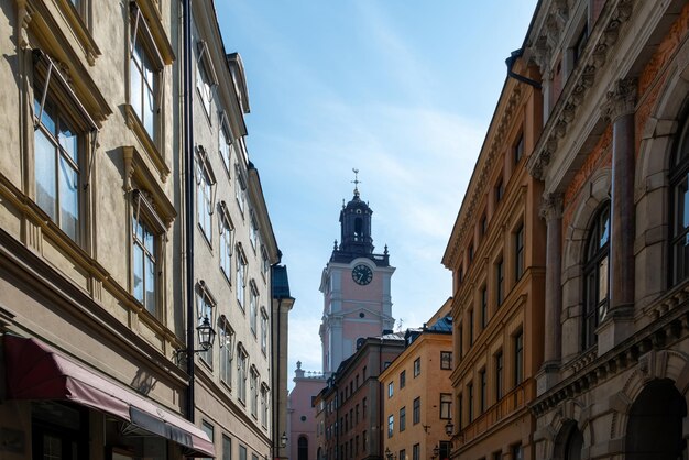 Axel Oxenstierna red Palace and The Great Church Storkyrkan Old Town Stockholm Sweden Under view