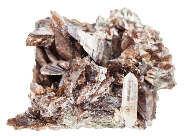 Axinite crystals and one quartz crystal in druse