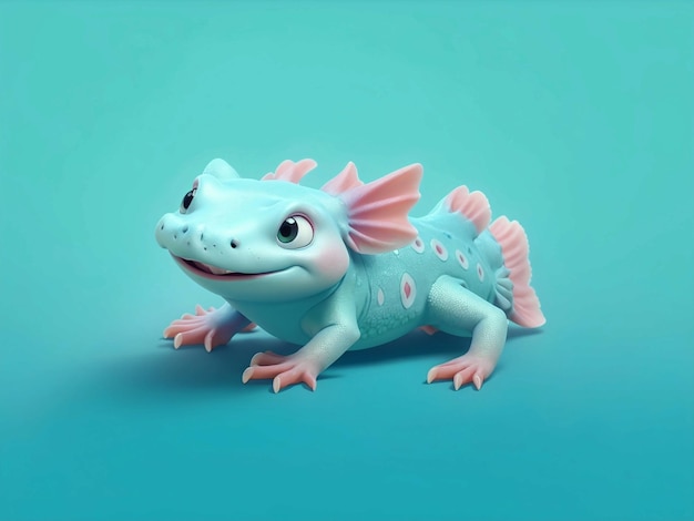 axolotl full body blue amp green background