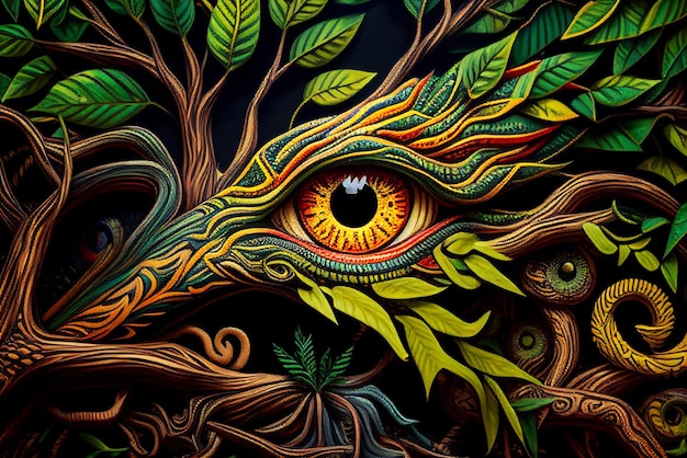 Ayahuasca compilationShamanic meditation The journey of consciousness A dragon in a tree trunk The magic eye Generative AI