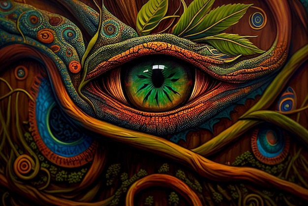 Ayahuasca compilationShamanic meditation The journey of consciousness A dragon in a tree trunk The magic eye Generative AI