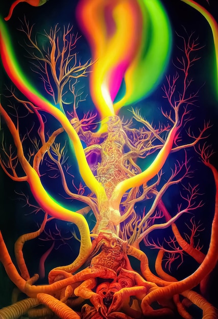 Ayahuasca experience holistic healing spiritual insight\
psychedelic vision surreal illustration