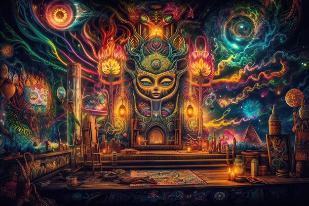 Ayahuasca опыт духовных психоделических галлюцинаций сюрреалистическая иллюстрация