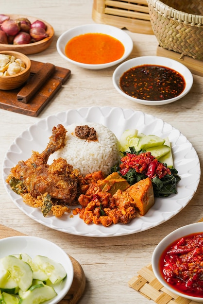 Ayam Goreng Padang. Traditional fried chicken with spice crumbs from Minangkabau, West Sumatra.