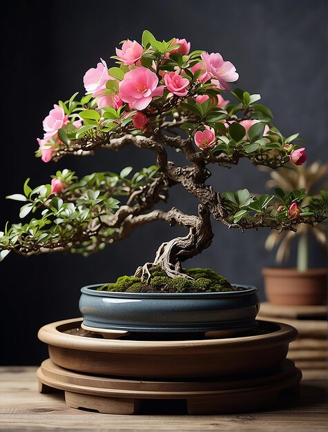 Azalea met roze bloemen mooie en charmante beelden als bonsai boom