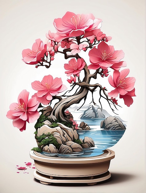 写真 ピンクの花をくアザレアは,ボンサイの木のように美しく魅力的なイメージです