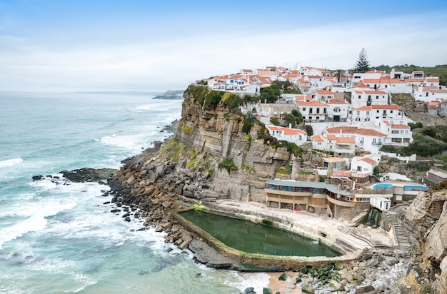 Azenhas do Mar white village  on the cliff and Atlantic ocean