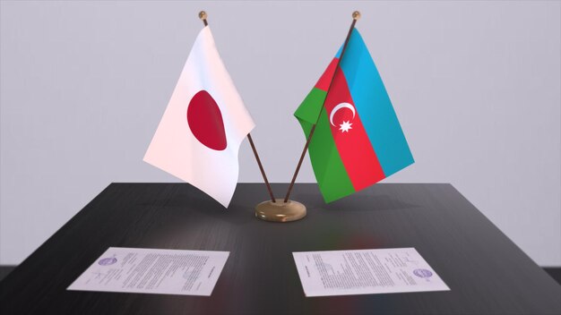 写真 アゼルバイジャンと日本の国旗政治協定外交会談 政治とビジネス