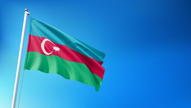 Azerbaijan Flag Flying on Blue Sky Background 3D Render