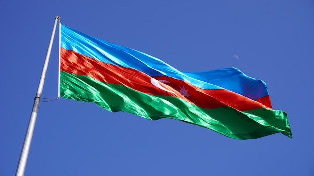 Azerbaijan flag waving in sky