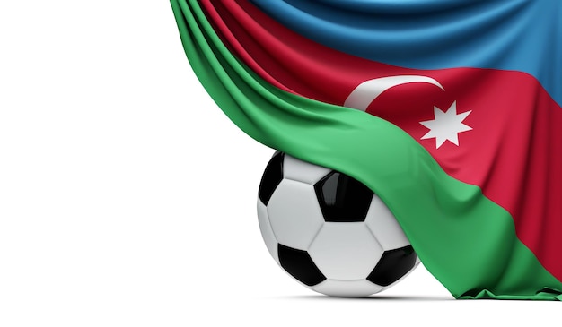 Azerbaijan national flag draped over a soccer football ball 3D Rendering