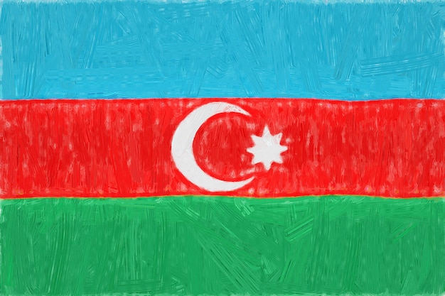 Azerbaijan painted flag. Patriotic drawing on paper background. National flag of Azerbaijan