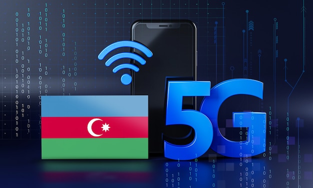 Азербайджан готов к концепции подключения 5G. 3D визуализация смартфон технологии фона