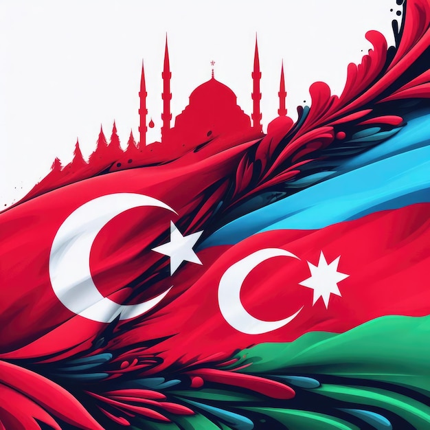 Azerbaijan and Turkey flag poster for Holiday