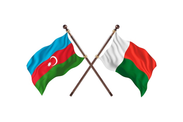 Azerbaijan versus Madagascar Two Countries Flags Background