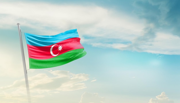 Azerbaijan waving flag in beautiful sky