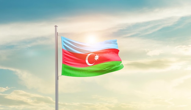 Azerbaijan waving flag in beautiful sky