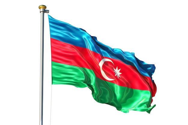 Azerbeidzjan vlag zwaaien op een geïsoleerde achtergrond Close Up zwaaiende vlag