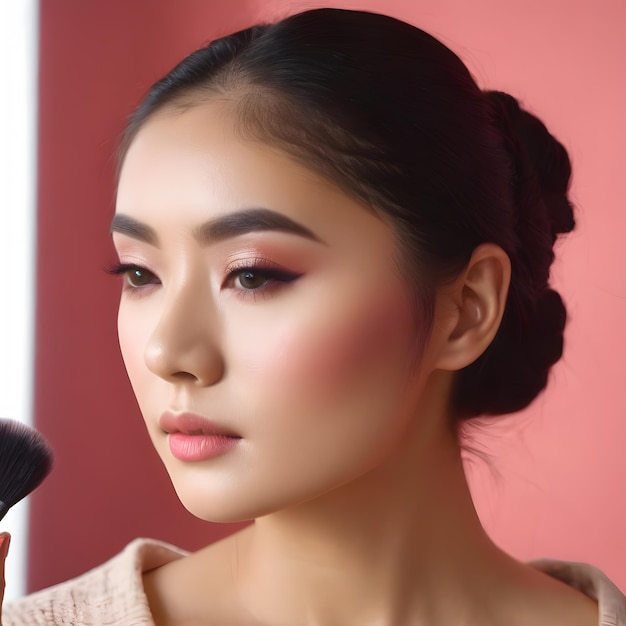 Aziatisch gezicht vrouw test cosmetica mooi gezicht voor make-up