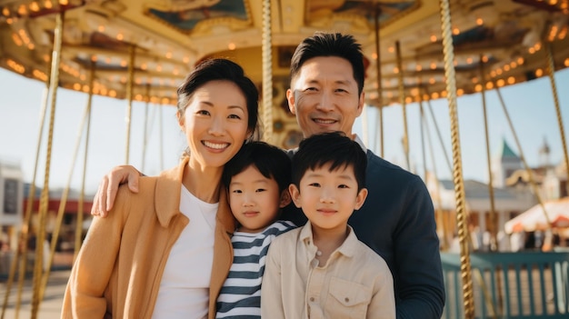 Aziatisch gezin speelt samen buiten in een pretpark