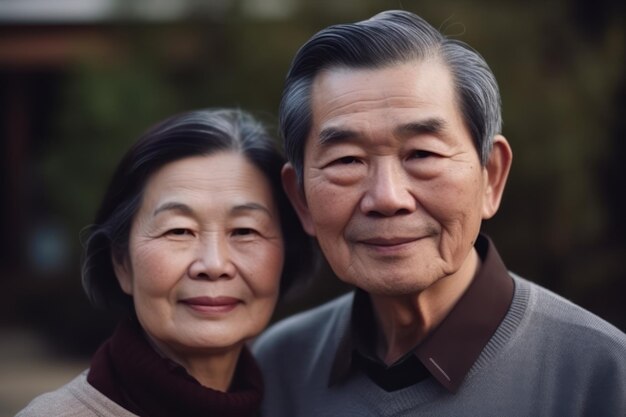 Aziatisch hoger paar dat bij de camera glimlacht Familieportret van het volwassen paar