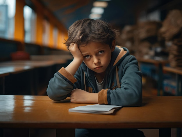 Aziatisch kind in emotionele dynamische pose op school