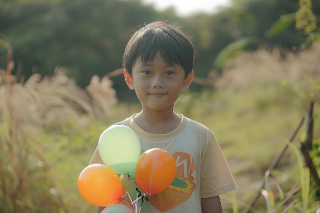 Foto aziatisch kind met ballonnen in de hand